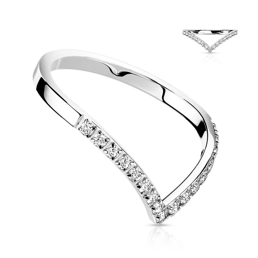 CZ Paved Chevron Stainless Steel Ring